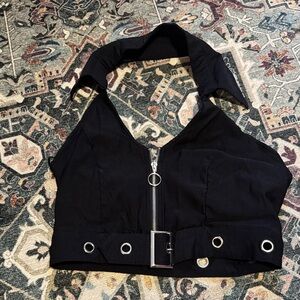 Hot topic Black Halter Top with Zipper and Buckle